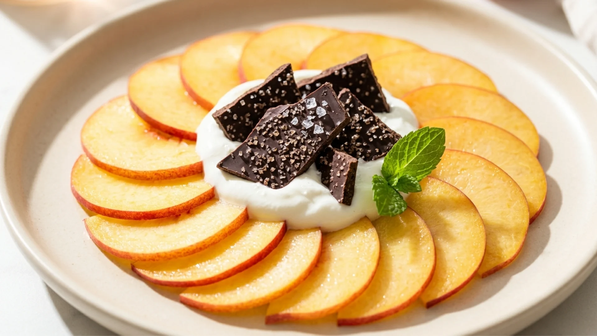 Carpaccio di Pesche con Yogurt e Nacré al Sale